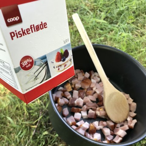 medefiskeri lejrliv aftensmad bacon fløde